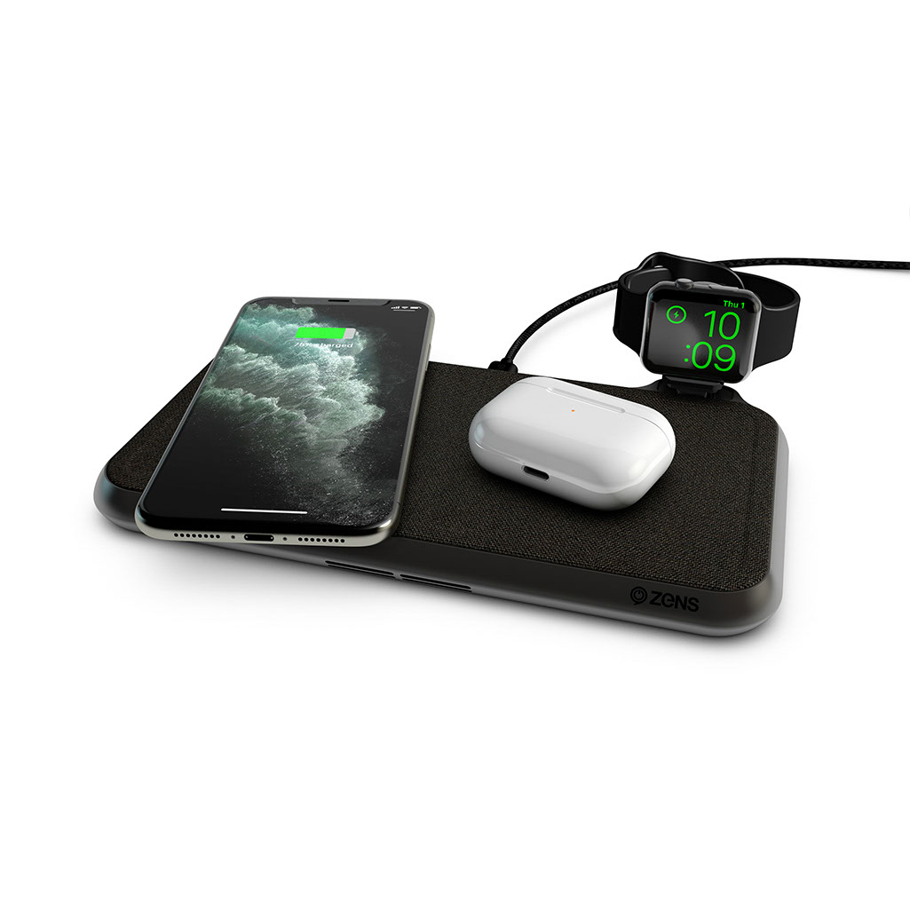 ZENS Liberty Dual Wireless Charger Qi 2x15W Apple fast Fabric