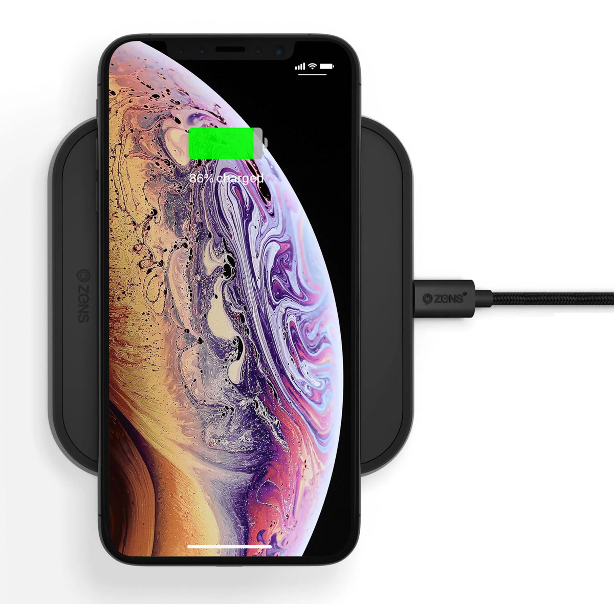 ZENS Single Wireless Charger Qi 10W Apple Fast Aluminium Black