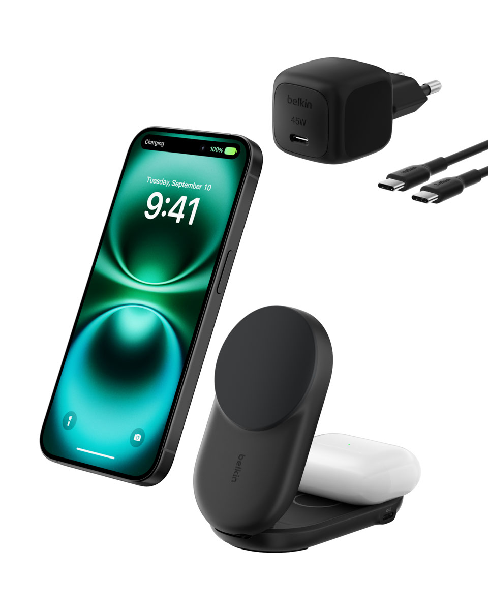 Belkin ULTRACHARGE 2-in-1 Magnetic Wireless Qi2.2 25W Charging Stand Black