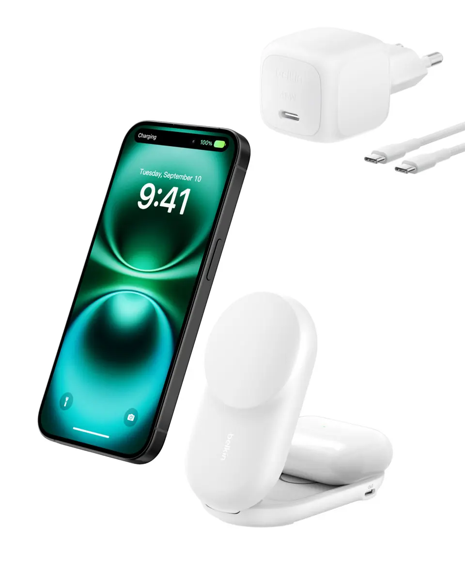 Belkin ULTRACHARGE 2-in-1 Magnetic Wireless Qi2.2 25W Charging Stand White