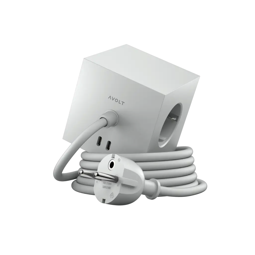 AVOLT Square1 3x Jatkojohto 1.8m + 2x USB-C (30W) Gotland Gray