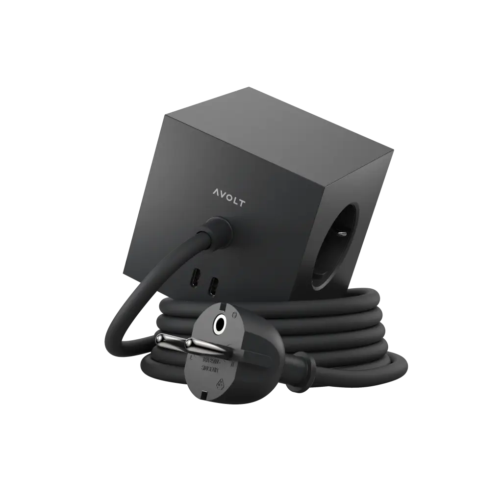 AVOLT Square1 3x Jatkojohto 1.8m + 2x USB-C (30W) Stockholm Black