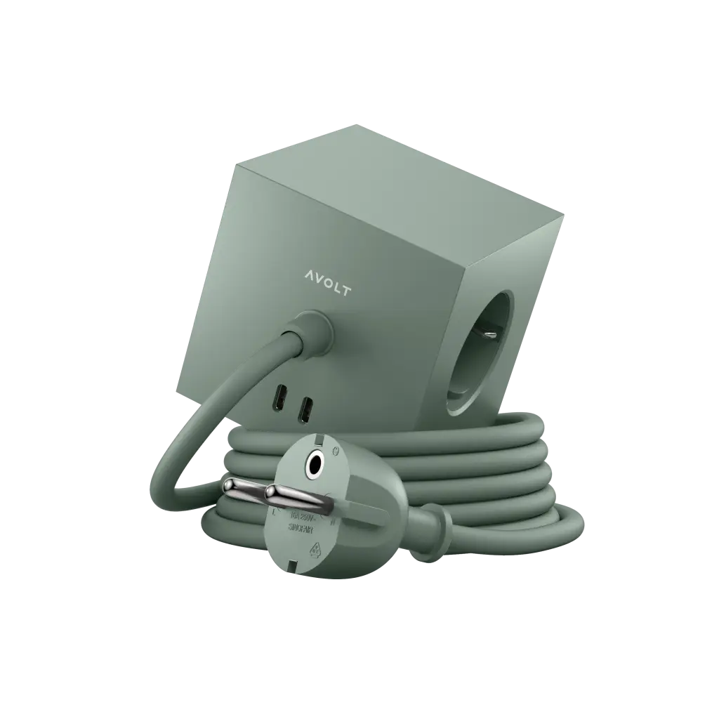 AVOLT Square1 3x Jatkojohto 1.8m + 2x USB-C (30W) Oak Green
