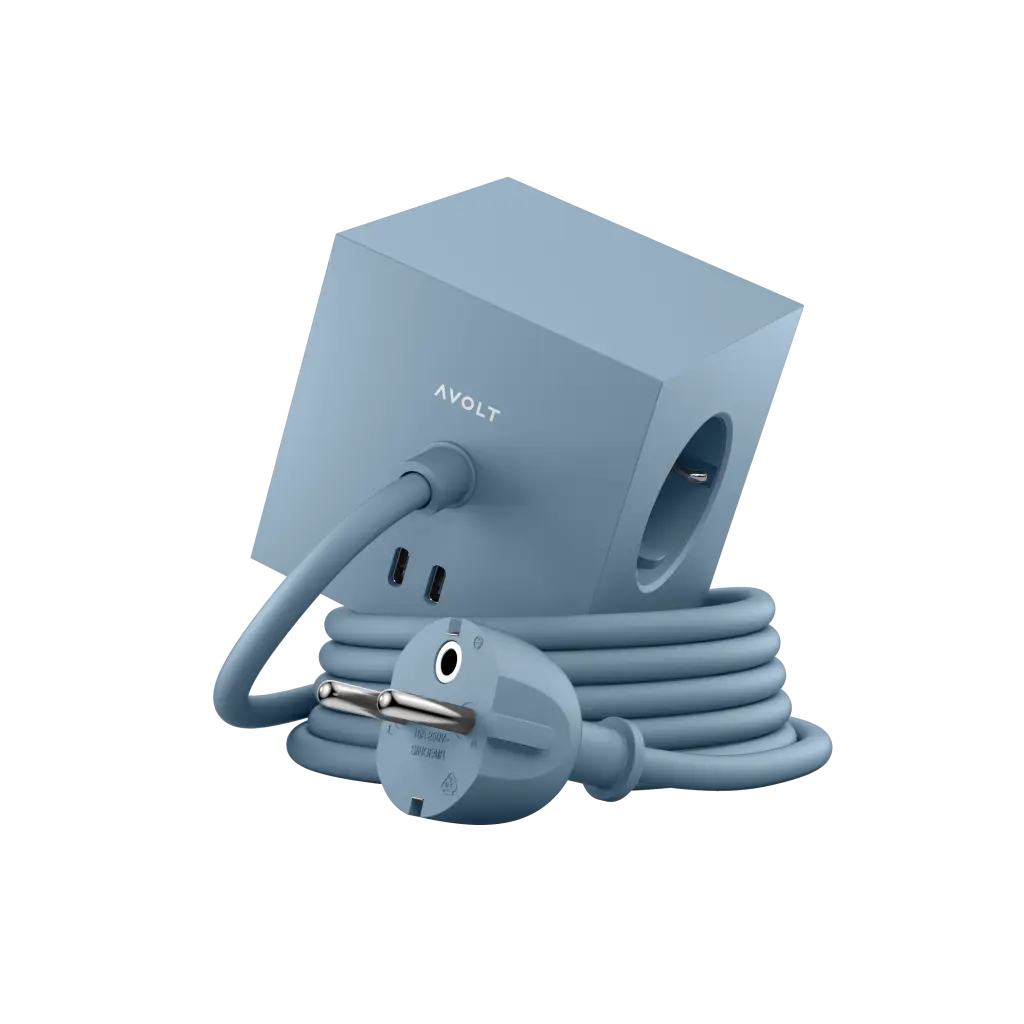 AVOLT Square1 3x Jatkojohto 1.8m + 2x USB-C (30W) Shark Blue