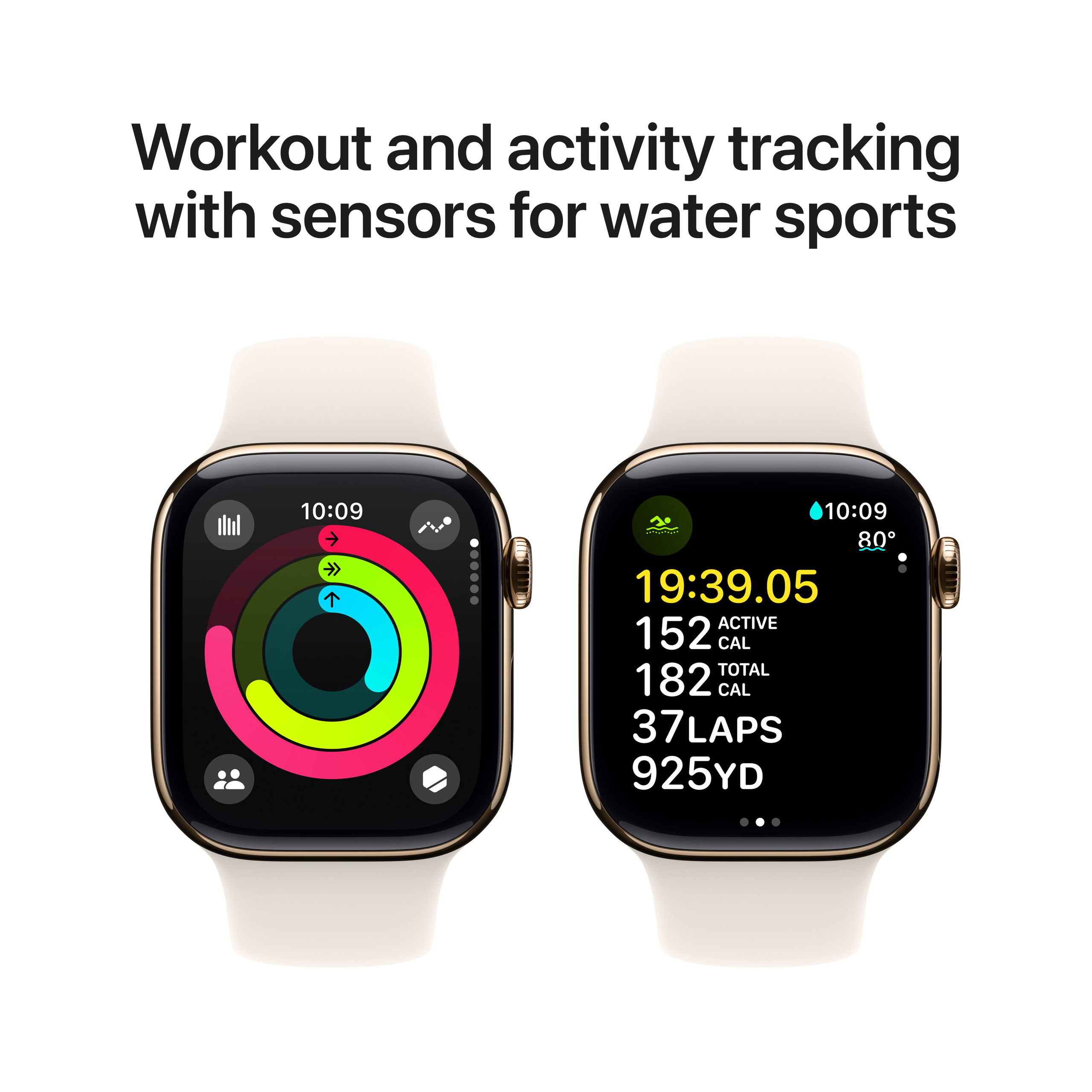 Apple Watch Series 10 GPS + Cellular 42mm Gold Titanium - Starlight Sport Band - Small/Medium