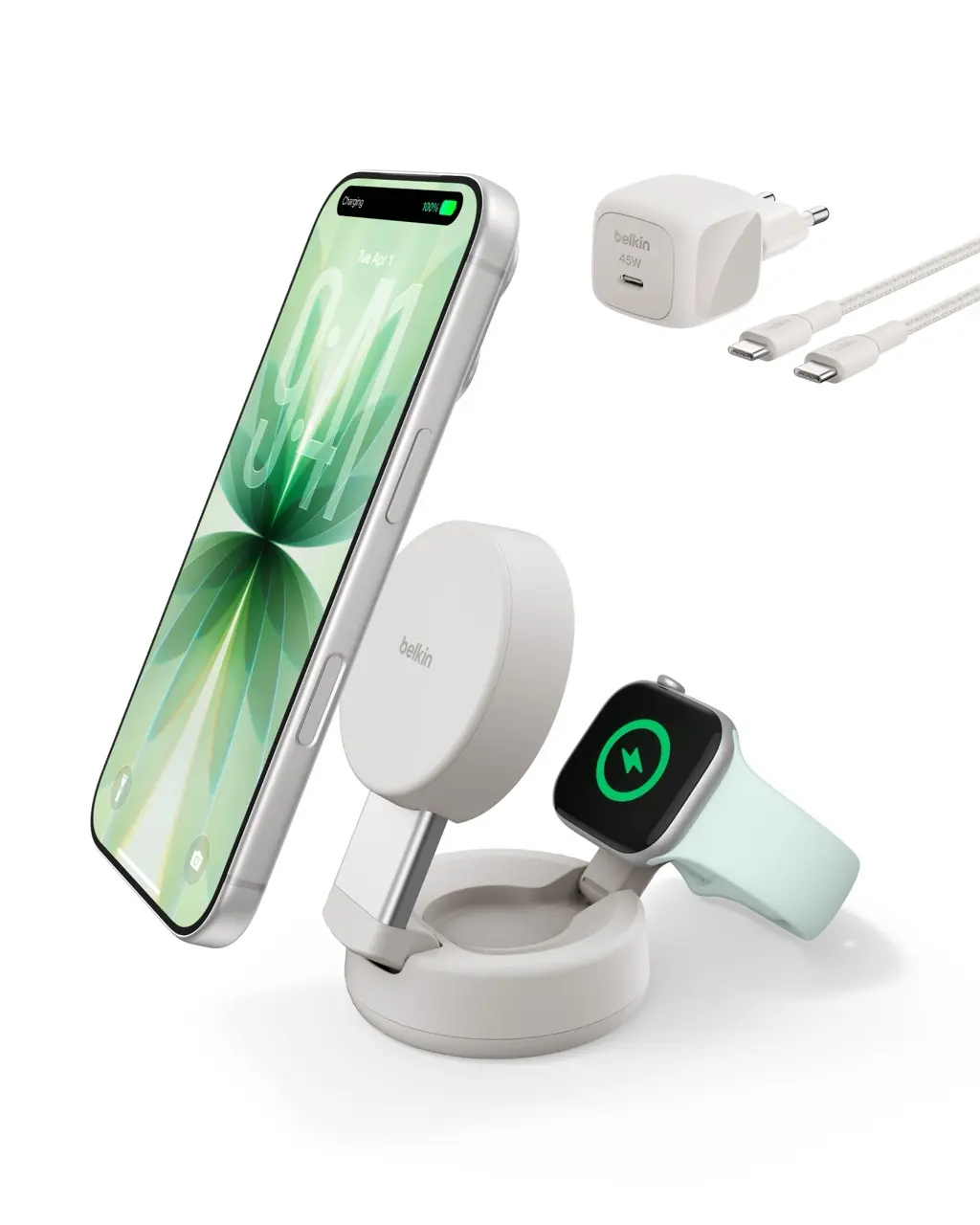 Belkin ULTRACHARGE Pro 2-in-1 Magnetic Wireless Qi2.2 25W Convertible Charging Station Sand