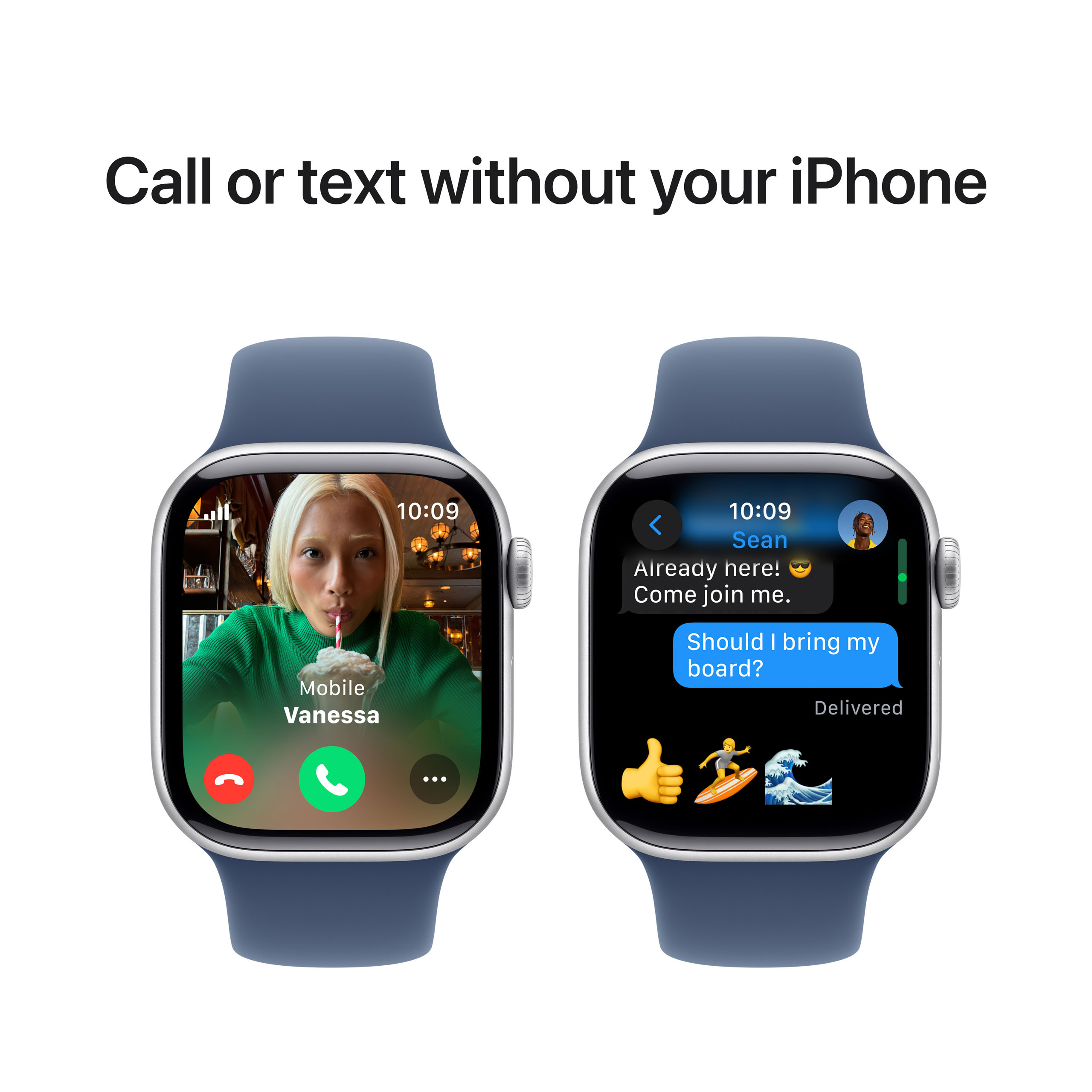 Apple Watch Series 10 GPS + Cellular 42mm Silver Aluminium - Denim Sport Band - Small/Medium