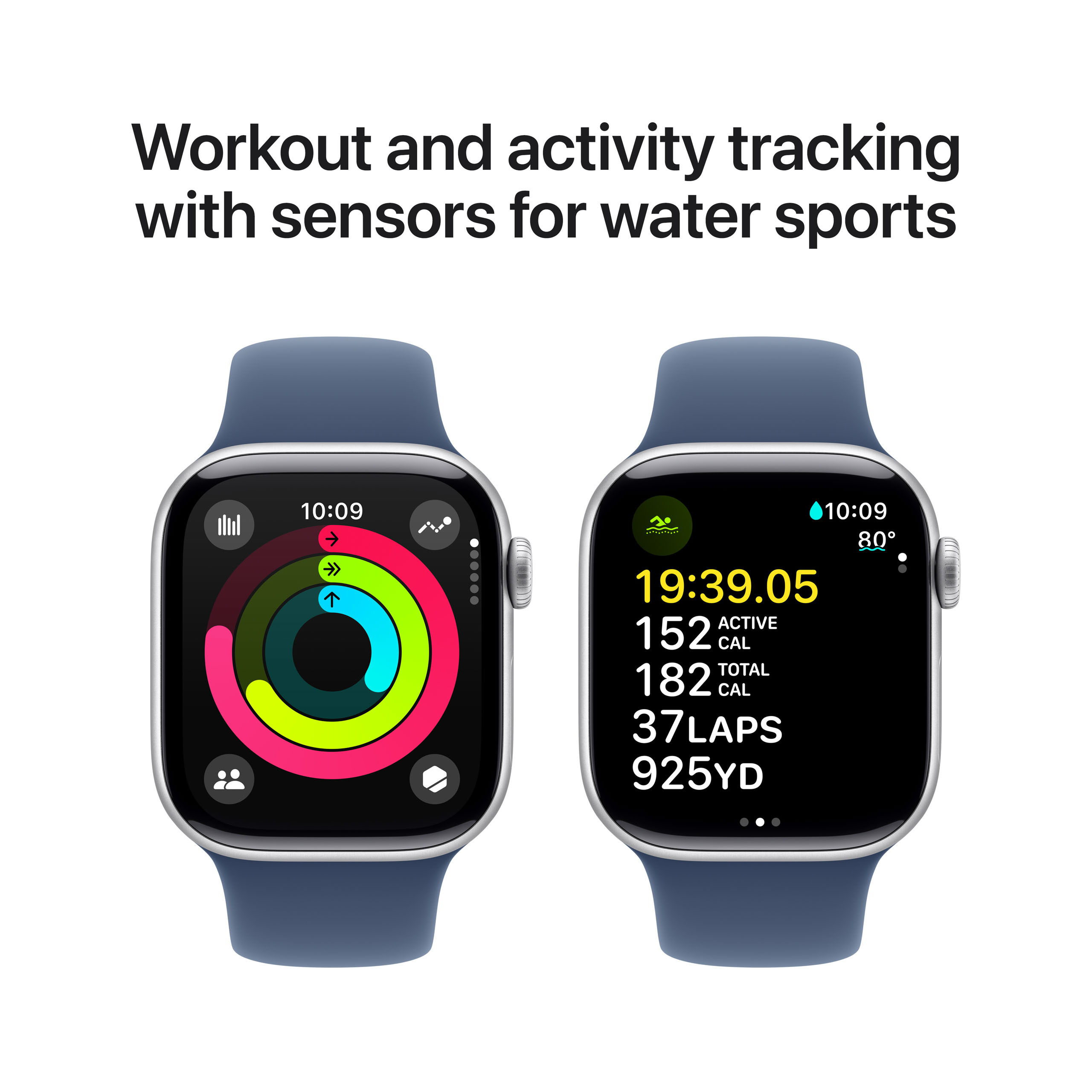 Apple Watch Series 10 GPS + Cellular 42mm Silver Aluminium - Denim Sport Band - Small/Medium