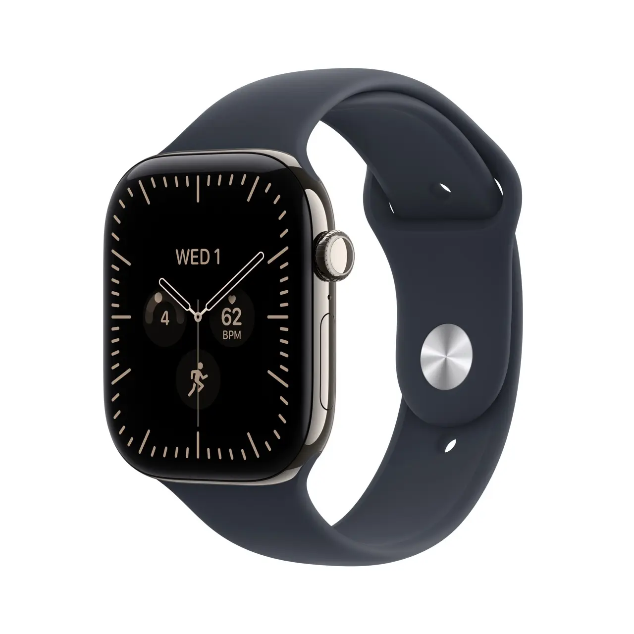 Apple Watch Series 12 GPS + Cellular 46mm Natural Titanium Case with Navy Blue Sport Band - M/L