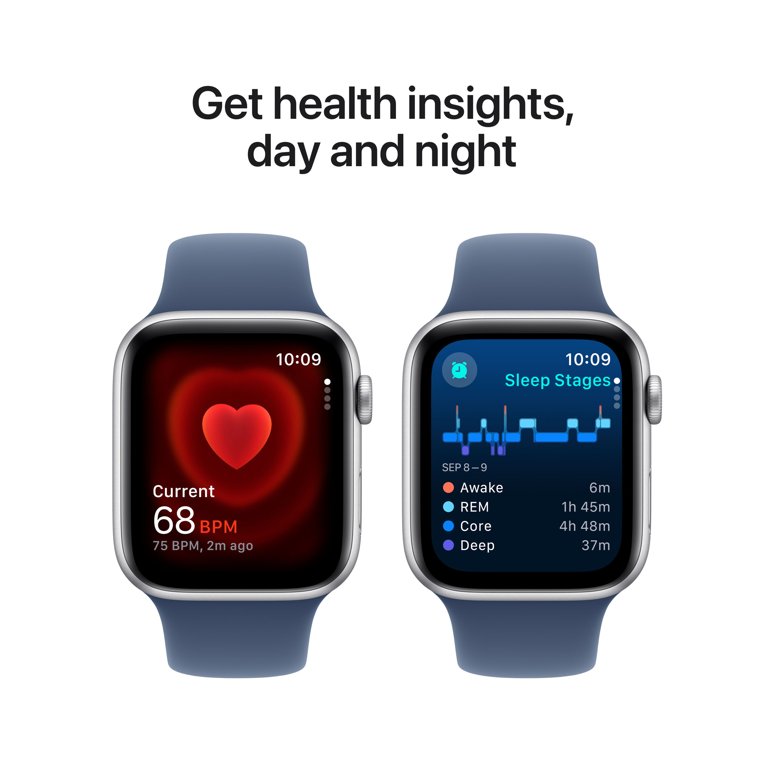 Apple Watch SE 2024 GPS 44mm Silver Aluminium - Denim Sport Band - Medium/Large