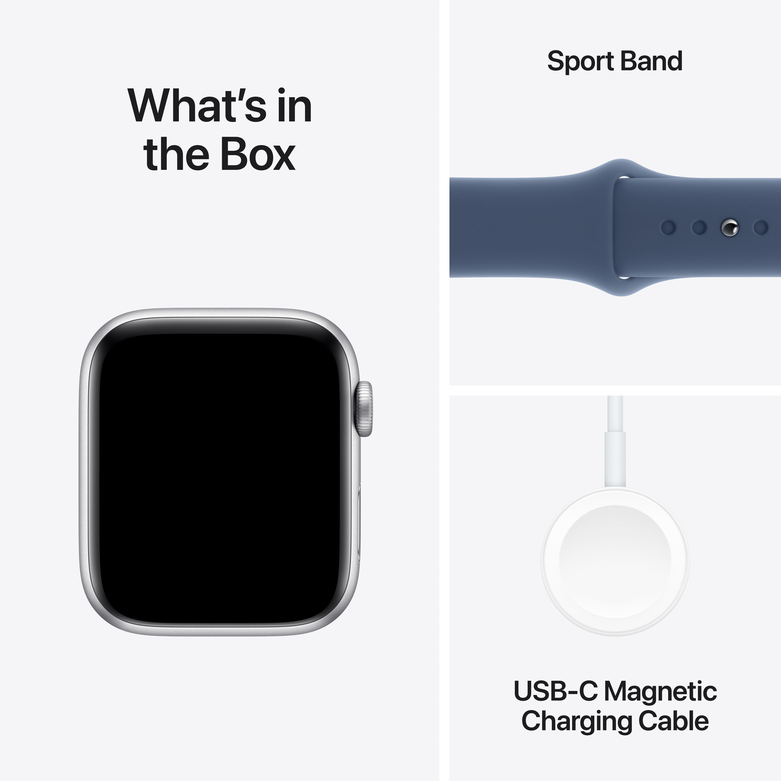 Apple Watch SE 2024 GPS 44mm Silver Aluminium - Denim Sport Band - Medium/Large