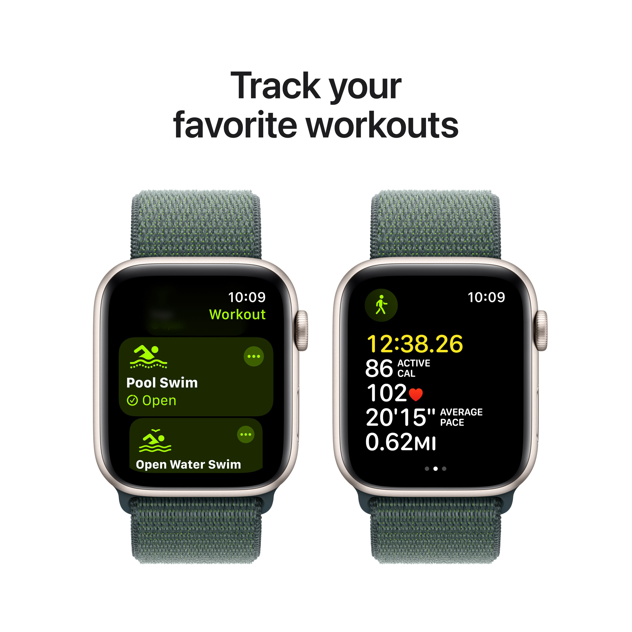 Apple Watch SE 2024 GPS 44mm Starlight Aluminium - Lake Green Sport Loop
