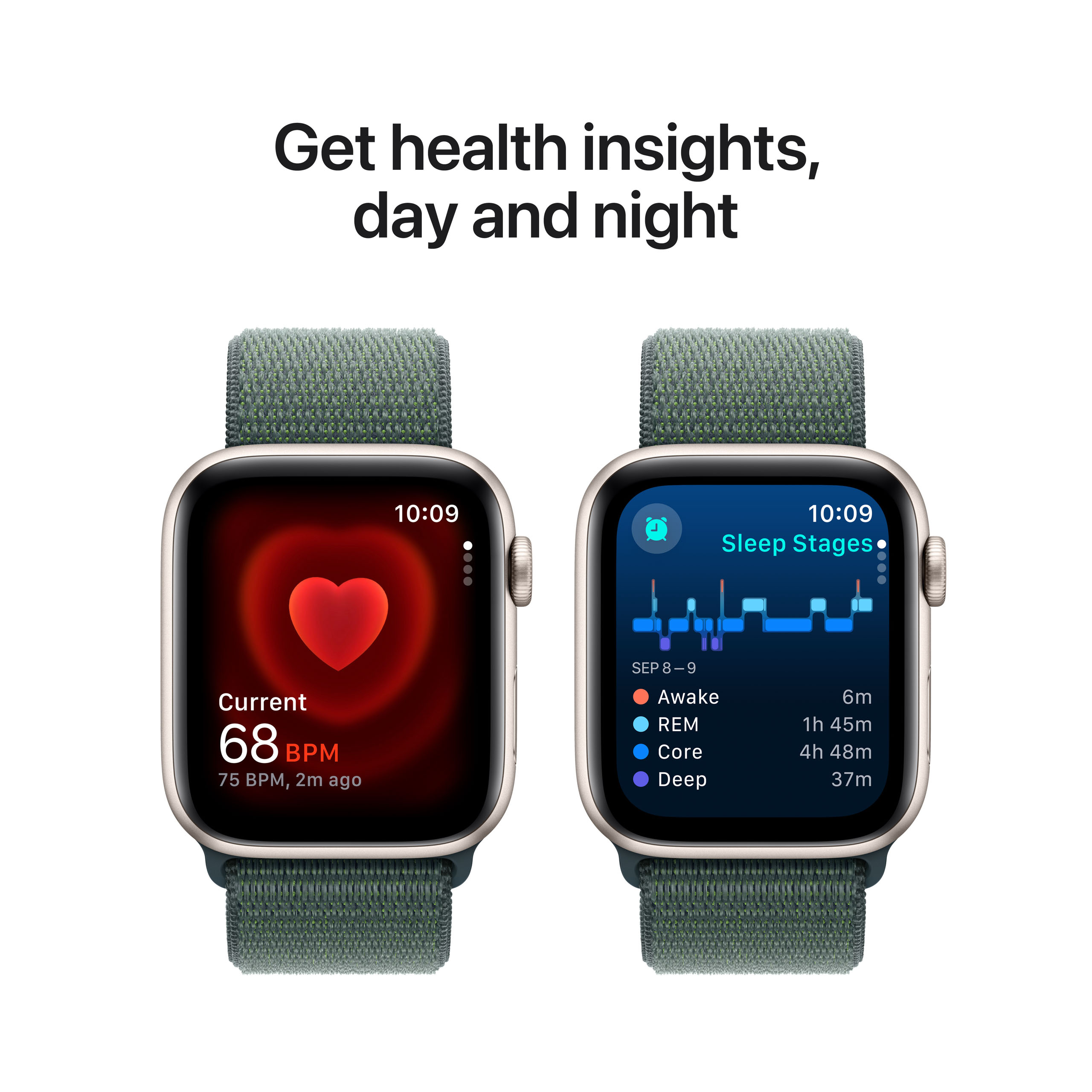 Apple Watch SE 2024 GPS 44mm Starlight Aluminium - Lake Green Sport Loop