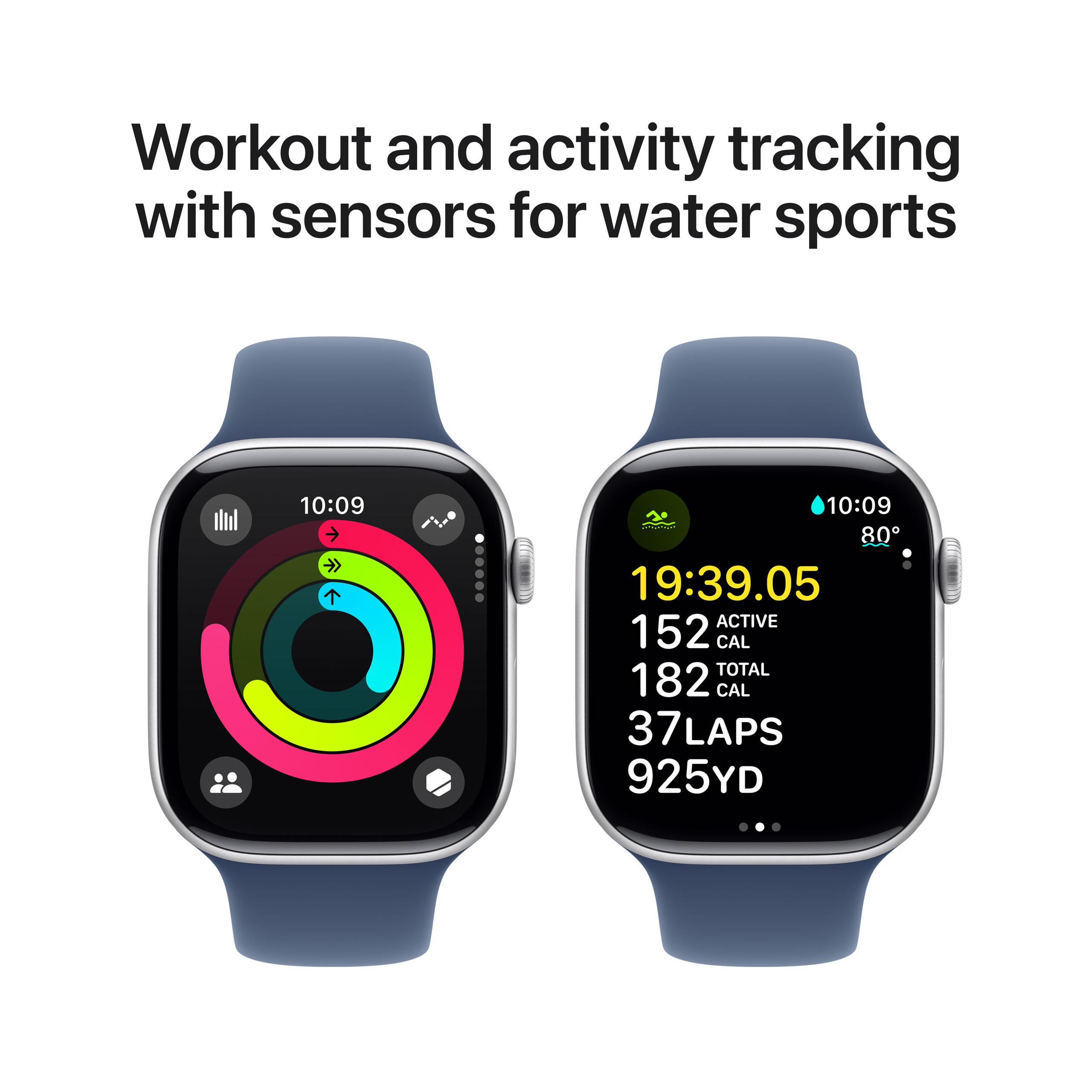 Apple Watch Series 10 GPS 46mm Silver Aluminium - Denim Sport Band - Medium/Large